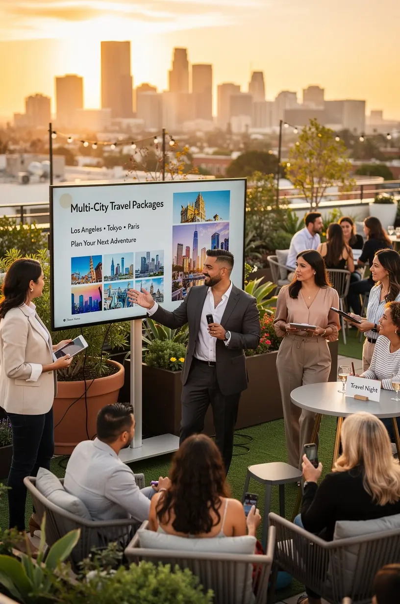 Современный офис планирования путешествий с картами и ноутбуками для организации маршрутов по США.